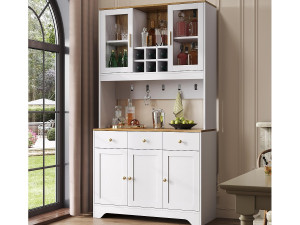 ModernLuxe Vitrine 94.5x30x175.5 cm - 3 lades en 5 deuren - houten look blad - wit