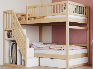 ModernLuxe Stapelbed 90x200cm - met veiligheidstrap - met 1 lade - met lattenbodem - natuur (zonder matras)