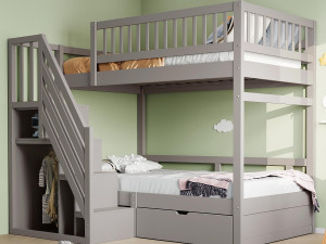ModernLuxe Stapelbed 90x200cm - met veiligheidstrap - met 1 lade - met lattenbodem - grijs (zonder matras)