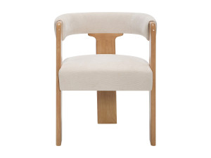 Unique Silla con reposabrazos en tela texturizada y madera de hevea - Crema y Natural claro LUDVIKA