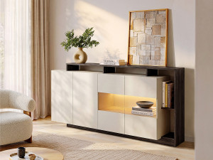 Unique Aparador 4 puertas y 4 huecos  con LEDs - Beige y Natural oscuro - IDESIA
