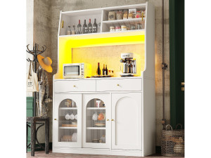 Merax Hoge keukenkast - 120 x 40 x 180 cm - met verstelbare planken + 2 lades + 3 deuren + LED's - MDF + PB - wit