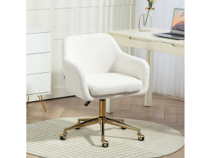 Hauss Spole Draaibare bureaustoel in beige Teddy-stof, in hoogte verstelbaar, met een goudkleurig metalen frame.