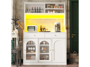 ModernLuxe Keukenbuffet 120×40×180 cm - met LED-verlichting - 2 laden en 5 deuren - verstelbare planken - wit