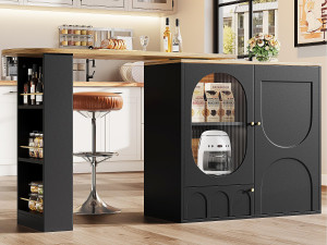 ModernLuxe Draaibare en inklapbare barkast 360° - 204×39×105 cm - 3 deuren - open planken - zwart