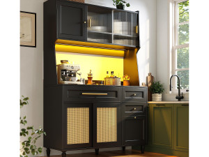 ModernLuxe Keukenbuffet 120×45×195,5 cm - met LED-verlichting - 3 laden en 6 deuren - verstelbare planken - zwart
