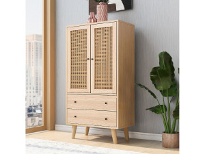 Dressoir met 2 deuren en 2 lades, opbergruimte, MDF, eiken, (60x40x120 cm)