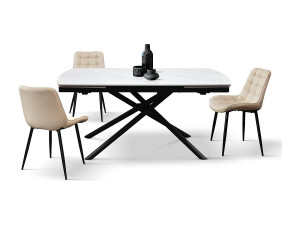 Weißer Keramiktisch, schwarzes Metallgestell, ausziehbar 140x90-200x90 cm – BONIFACIO