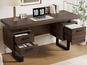 ModernLuxe Eenvoudig bureau 135×54 cm - 3 stille laden - ruime werkblad - bruin + zwart