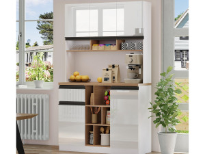 ModernLuxe Modern keukenbuffet 105×45×185 cm - 5 deuren - verstelbare planken - open opbergruimte - wit en naturel