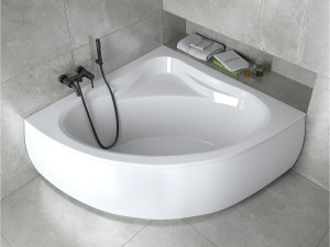 Hoekbad MIA 130x130 met acrylschort   Afvoer &amp; poten GRATIS!