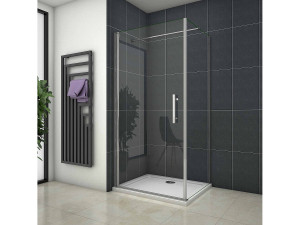 Aica Douchecabine 100x90x185 cm,draaideur+zijwand , 6mm NANO EasyClean veiligheidsglas,chroom,140cm Stabilisatiestang