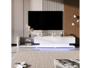 OKWISH Tv-meubel voor de woonkamer - Witte tv-meubel met 2 lades en open planken - LED-verlichting