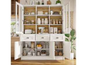 Merax Hoge keukenkast - 140 x 38,5 x 175 cm - met 3 laden + 5 deuren - MDF - wit