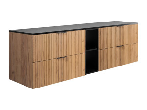 Geribbelde badmeubel FLOW 180 cm eiken met zwart rek en blad