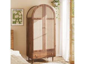 Merax Hoge kast met deuren en lade - 79 x 50 x 175 cm - met kapstok + opbergruimte - MDF - naturel