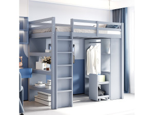 Merax Kinderhoogslaper - 90 x 200 cm - met 1 uitneembare opbergwagen + enkele hangers - hout + MDF - grijs