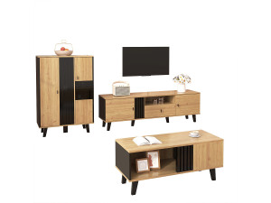 Merax 3-delige woonkamermeubelset - salontafel + tv-meubel + dressoir - met opbergruimte - spaanplaat - naturel