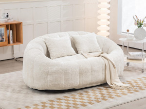 2-zits chenille poefbank – met twee comfortabele kussens – poeffauteuil met hoge rugleuning – ultra duurzaam en comfortabel