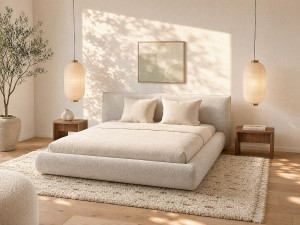 Vente-unique Bed met opbergruimte + Matras 160 x 200 cm - Stof - Beige - MIRSIO