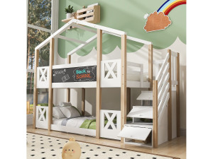 Merax Kinderstapelbed - 2 x 90 x 200 cm - boomhut - opbergruimte in de trap - wit