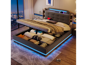 Hauss Spole Grijs linnen opbergbed 140x200cm met LED-verlichting en opbergruimte (zonder matras)