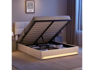 DripeX Lit coffre 160x200 cm com cabeceira ajustável - LED RGB - USB+Type-C - em veludo - Bege
