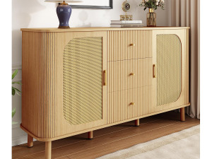 ModernLuxe Modern buffet 140×40×80 cm - met 3 laden en 2 deuren - metalen poten - naturel