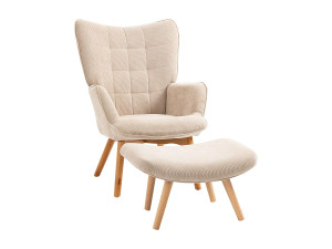 Relaxfauteuil met voetenbankje, gecapitonneerd design, in corduroy, beige (72x80x101 cm)