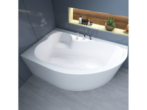 Hoekbad MEGA 160x105 links met acrylschort   Afvoer &amp; voeten GRATIS!
