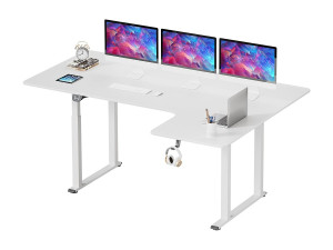 Dripex L-vormige Elektrisch in Hoogte Verstelbaar Bureau, 180 x 110 cm, met Dual Motor, Voegplaat, Wit