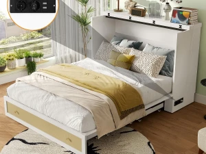 ModernLuxe Cama Murphy 140×200 cm - com porta USB e tomada - branco (colchão não incluído)