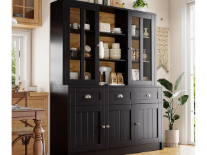 ModernLuxe Moderne keukenbuffet 140×38,5×175 cm - met 5 deuren en 3 laden en 9 planken - zwart