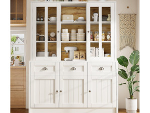 ModernLuxe Moderne keukenbuffet 140×38,5×175 cm - met 5 deuren, 3 laden en 9 planken - wit
