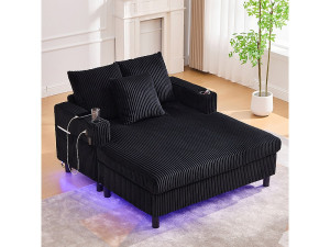 marque Lange zachte fauteuil met bekerhouders USB-poorten en geïntegreerde ledverlichting voor in de woonkamer slaapkamer of veranda zwart