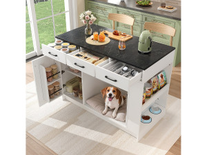 Merax Keukeneiland - 120 x 60 x 90 cm - met 3 lades + 1 deur + ruimte voor huisdieren - MDF - wit