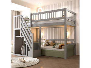 Merax Kinderhoogslaper - 90 x 200 cm - trap met opbergruimte - hout - grijs