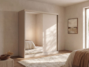 Vente-unique Kledingkast met 2 schuifdeuren en spiegel – B200 cm – Beige - OCHIRA