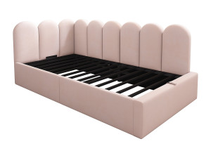Kinderbed 90x200 cm met hydraulische opbergkist en metalen latten, fluweel, roze (zonder matras)