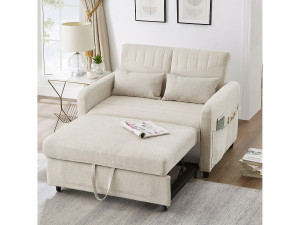 2-zits slaapbank, modern en uitschuifbaar design, ademende katoen-linnen stof, beige (114x77x82,5 cm)