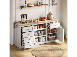 Merax Centraal eiland met uitschuifbaar paneel - 150 x 65 x 75 cm - met 5 laden + 1 deur - MDF - wit