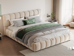 ModernLuxe Gestoffeerd opbergbed 140×200 cm - Tweepersoonsbed - Fluweel - Beige (matras niet inbegrepen)