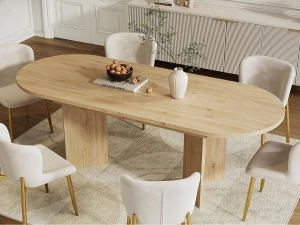 ModernLuxe Mesa de jantar extensível 120-160×80×75,5 cm - para 4-6 pessoas - cantos arredondados - tampo espesso - MDF - natural