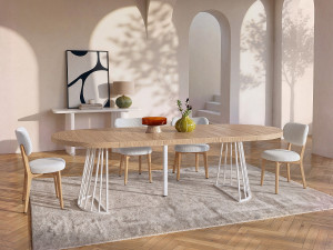 Vente-unique Uitschuifbare eettafel voor 2 tot 12 personen van MDF en staal - Licht naturel en wit - FIRELA