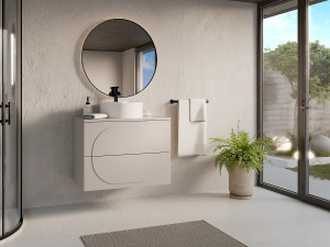 Unique Mueble de baño suspendido con lavabo sobre encimera redondo - Beige - 80 cm - VUTOMA