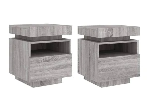 Garden Furniture Josane  Mesitas de noche con luces LED 2 uds gris Sonoma 40x39x48,5 cm