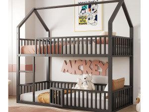 ModernLuxe Kinder stapelbed 90x200 cm - met trap - met luikje - Metaal - Zwart (matras niet inbegrepen)