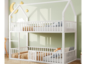 ModernLuxe Kinder stapelbed 90x200 cm - met trap - met luikje - Metaal - wit (matras niet inbegrepen)