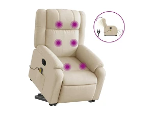 vidaxl Sillón de masaje eléctrico reclinable elevable tela crema