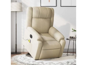 vidaxl Sillón de masaje eléctrico reclinable elevable tela crema